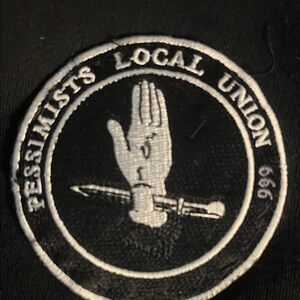 Divided Black Hooded Jacket with Patch PESSIMISTS LOCAL UNION 666 men’s large